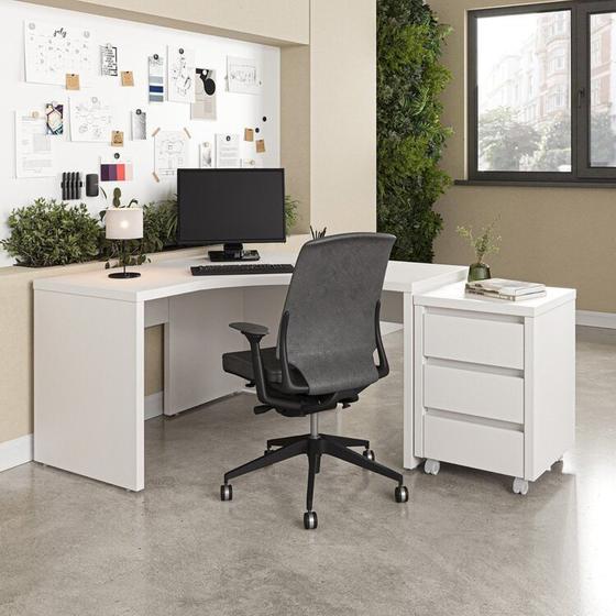 Imagem de Mesa de Escritório em L 135cm com Gaveteiro com Rodízio Ficus Cabecasa Madeiramadeira