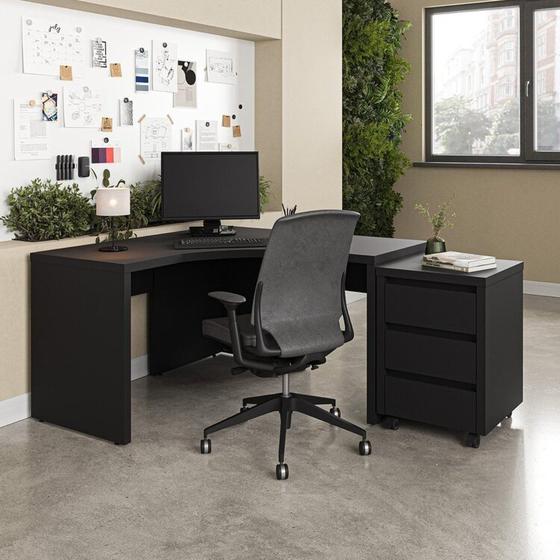 Imagem de Mesa de Escritório em L 135cm com Gaveteiro com Rodízio Ficus Cabecasa Madeiramadeira