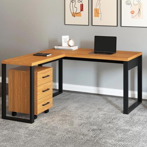 Imagem de Mesa de Escritório em L 135cm com Gaveteiro Dalla Costa MDF