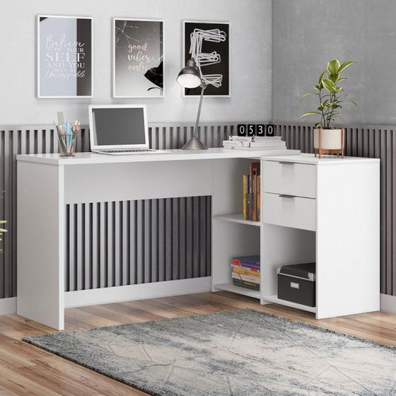 Mesa de Escritório em L 2 Gavetas 3 Nichos Office NT 2060 - Notável Móveis Imagem de Mesa de Escritório em L 2 Gavetas 3 Nichos Office NT 2060