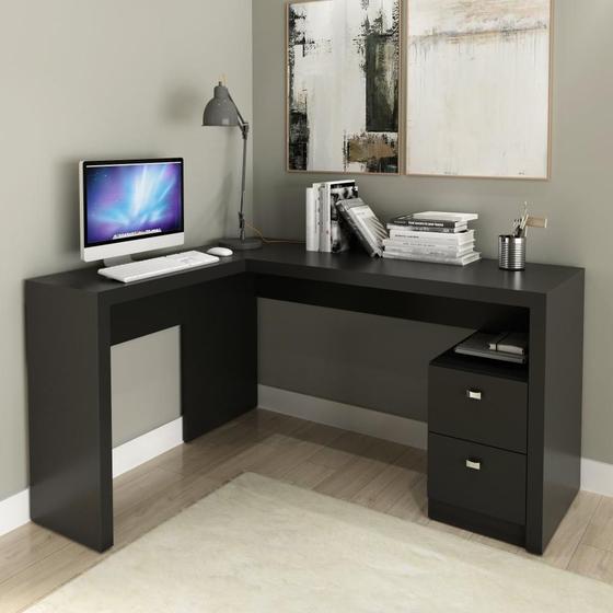 Imagem de Mesa de Escritório em L com 2 Gavetas - Preto