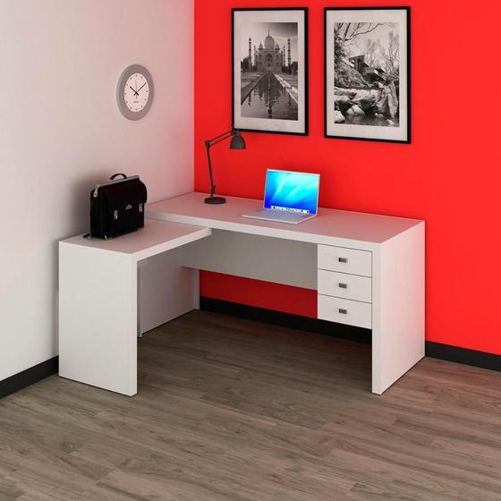 Imagem de Mesa de Escritório em L com Montagem Reversível e 3 Gavetas