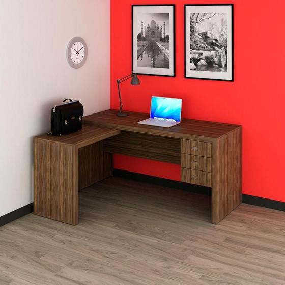 Imagem de Mesa de Escritório em L com Montagem Reversível e 3 Gavetas