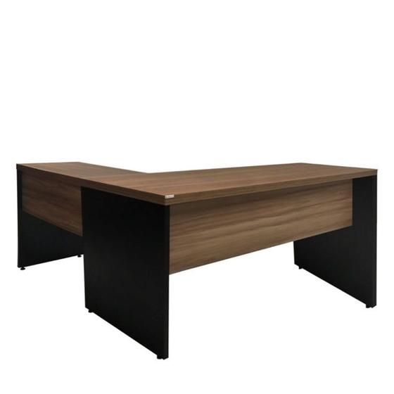 Mesa de Escritório em L” cor Nature/Preto (Mesa reta 1,70m + Mesa Auxiliar) 1,701,60m s/ gavetas Incoflex Menor preço em Mesa de Escritório em L” cor Nature/Preto (Mesa reta 1,70m + Mesa Auxiliar) 1,701,60m s/ gavetas Incoflex