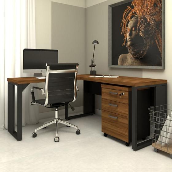 Imagem de Mesa de Escritório em L Linha Industrial Com Gaveteiro F5