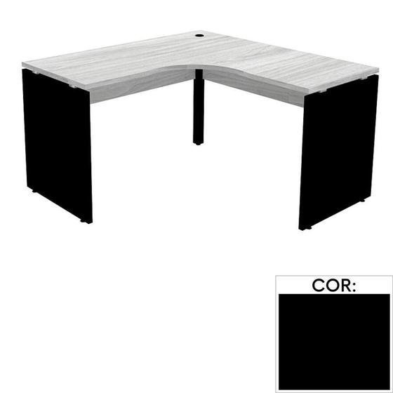 Imagem de Mesa de Escritório em L Pé Painel PE25 em MDP 155 x 155 x 60 cm Preta com Base Preta