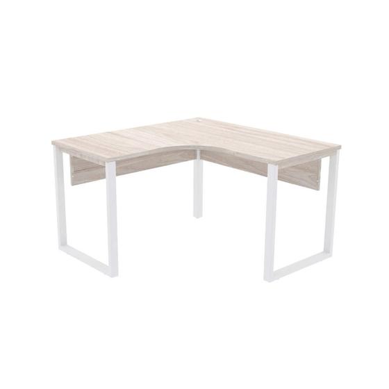 Imagem de Mesa de Escritório em L Pé Tubular PE25 em MDP 125 x 125 x 60 cm Nogueira CasaBlanca e Base Branca