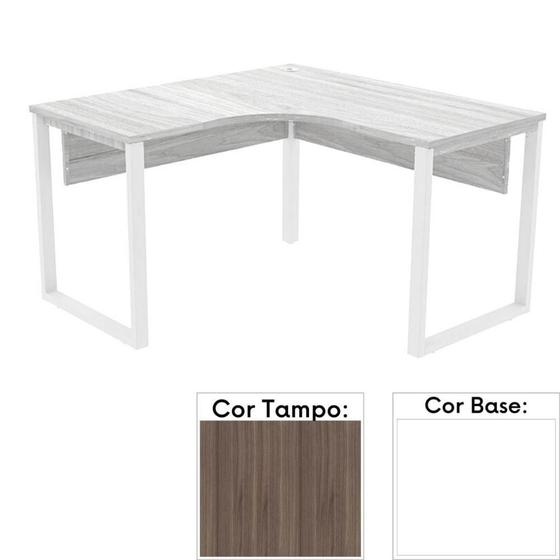 Imagem de Mesa de Escritório em L Pé Tubular PE25 em MDP 135 x 135 x 60 cm Cor Walnut e Base Branca