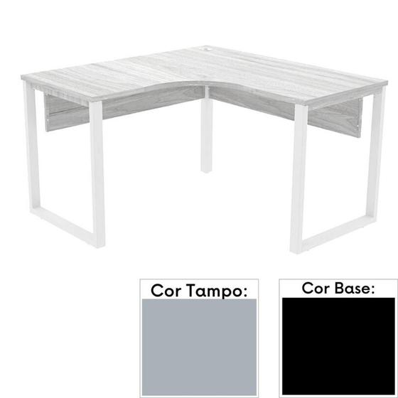 Imagem de Mesa de Escritório em L Pé Tubular PE25 em MDP 155 x 155 x 60 cm Cinza com Base Preta
