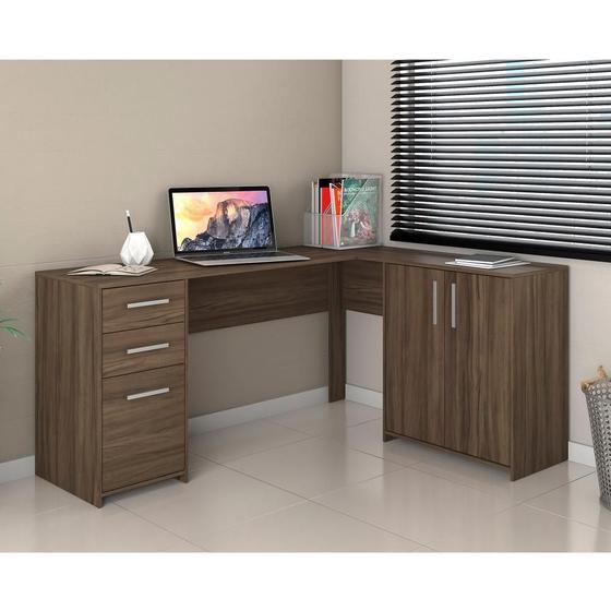 Mesa de Escritório Escrivaninha Em L Home Office Para Computador Quarto 3 Portas Marrom Escuro Menor preço em Mesa de Escritório Escrivaninha Em L Home Office Para Computador Quarto 3 Portas Marrom Escuro