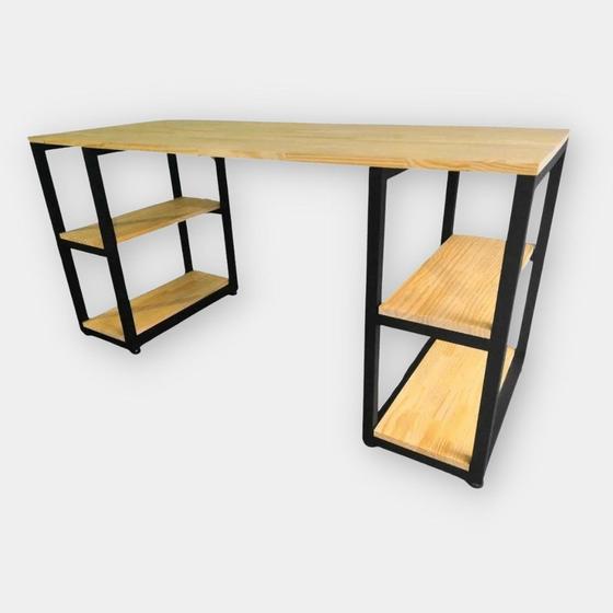 Mesa De Escritório Industrial Com 2 Prateleiras 150x60 cm Madeira Pinus ...