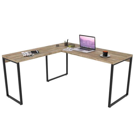 Imagem de Mesa de Escritório Office em L 150x150cm Estilo Industrial Prisma Carvalho - Mpozenato