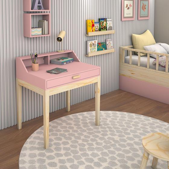 Imagem de mesa de estudo com 1 gaveta teens decoração infantil rosa