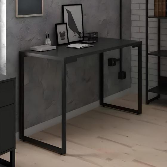 Imagem de Mesa de Estudo Estilo Home Office 150x60 Escrivaninha Preta Industrial Moderna Suporte em L Maclavi