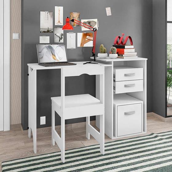 Mesa De Estudo Para Quarto Com Cadeira Branco Office Framar ...