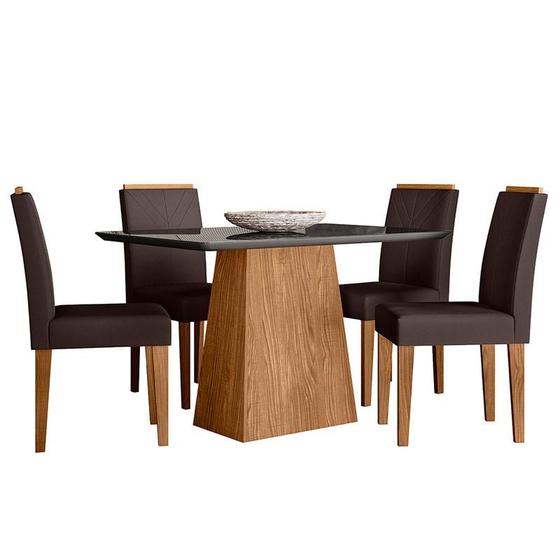 Imagem de Mesa de Jantar 120cm Bárbara com Vidro Ype Preto e 4 Cadeiras Amanda Ype Veludo Café  New Ceval