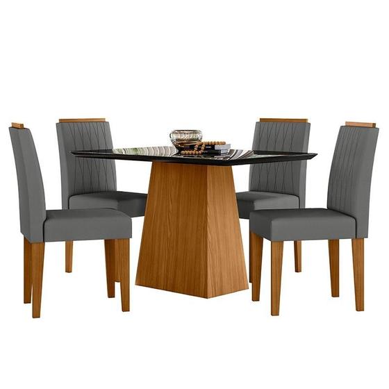 Imagem de Mesa de Jantar 120cm Bárbara com Vidro Ype Preto e 4 Cadeiras Ana Ype Veludo Cinza Escuro  New Ceval