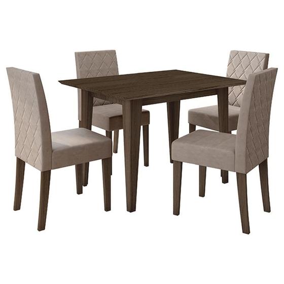 Imagem de Mesa de Jantar 120cm Kate Amêndoa com 4 Cadeiras Jade Bordada Amêndoa Cappuccino  Poliman