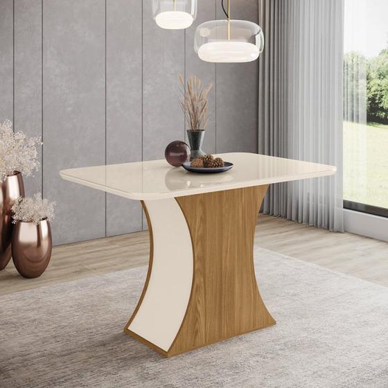 Imagem de Mesa de Jantar 120x80cm Tampo Vidro/MDF Canto Arredondado Luiza Nature/Off White