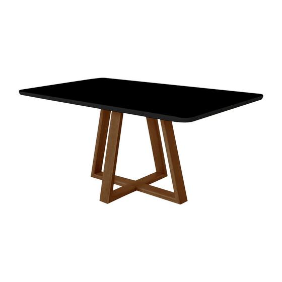 Imagem de Mesa de Jantar 120x90 Tampo Mdf/vidro para 4 Lugares Pés Madeira Maciça Pérola - Imbuia/preto