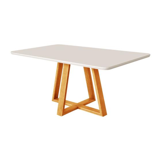 Imagem de Mesa de Jantar 120x90 Tampo Mdf/vidro para 4 Lugares Pés Madeira Maciça Pérola - Mel/off White