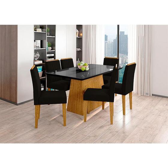 Imagem de Mesa de Jantar 160cm Ambiente Bárbara com Vidro e 6 Cadeiras Ana Ype Veludo Preto  New Ceval