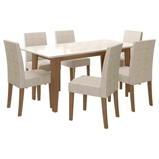 Imagem de Mesa de Jantar 160cm Liz Carvalho Off White com 6 Cadeiras Josi Liso Carvalho Fendi  Poliman