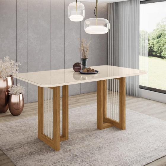 Imagem de Mesa de Jantar 160x90cm Tampo Vidro/MDF Canto Arredondado Yara