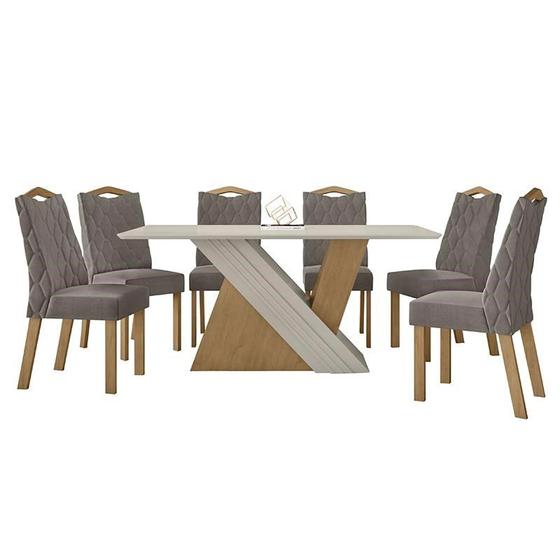 Imagem de Mesa de Jantar 170x90 com 6 Cadeiras Vênus Amêndoa/Off White/Suede Bege - Móveis Lopas