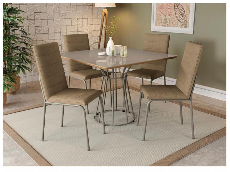Mesa de Jantar 4 Cadeiras Quadrada Capuccino Crome Topázio Menor preço em Mesa de Jantar 4 Cadeiras Quadrada Capuccino Crome Topázio