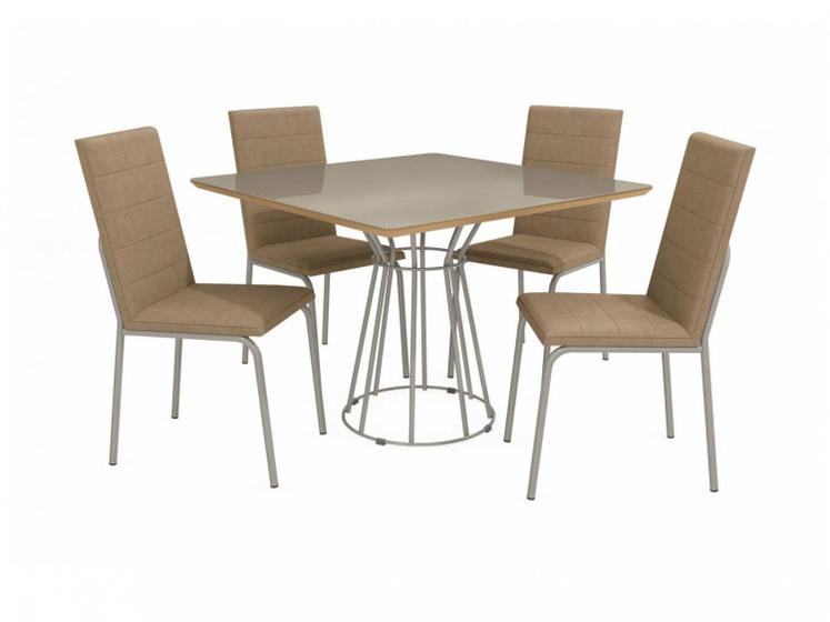 Mesa De Jantar 4 Cadeiras Quadrada Capuccino Crome Topazio