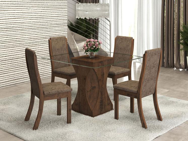 Imagem de Mesa de Jantar 4 Cadeiras Quadrada Tampo de Vidro