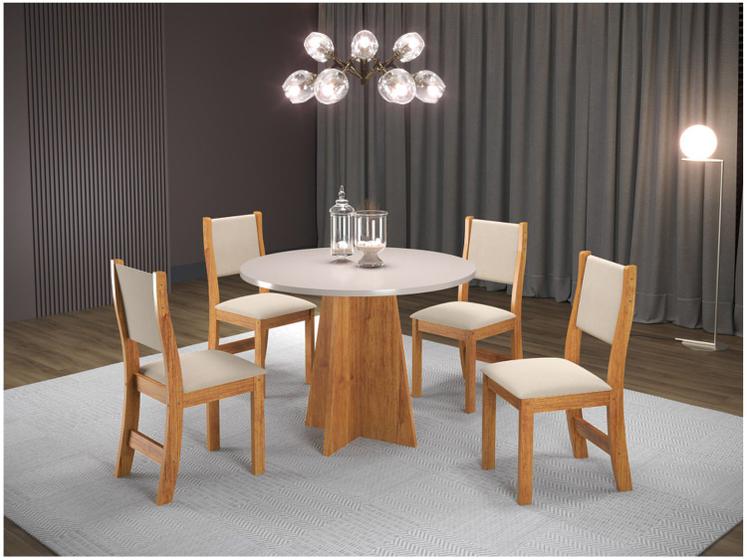 Imagem de Mesa de Jantar 4 Cadeiras Redonda Mel e Pastel Viero Móveis Ideale