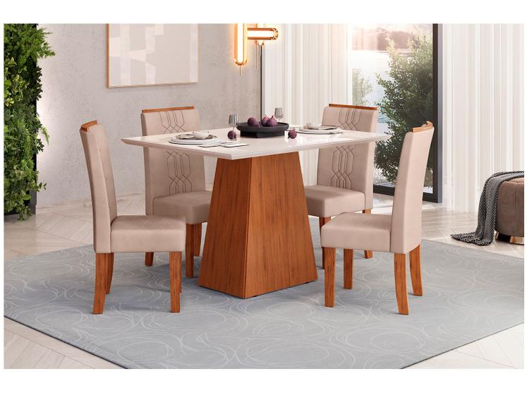 Mesa de Jantar 4 Cadeiras Retangular Freijo e Off DJ Móveis Copenhague