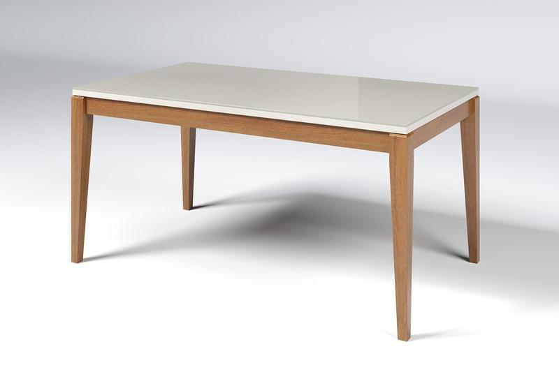 Imagem de Mesa de Jantar 4 lugares 120cm Tampo com Vidro Base de Madeira - Carina Off White/Imbuia