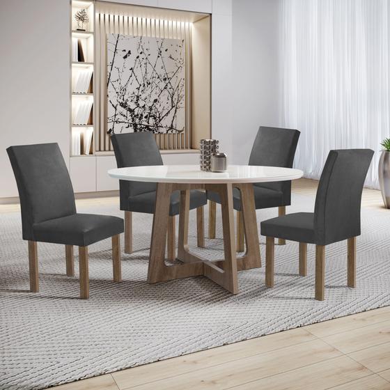 Imagem de Mesa de Jantar 4 Lugares Arizona Canela com Vidro Chocolate/Off White/Boucle Cinza 20770 - Cel Móveis