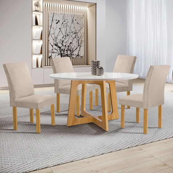 Imagem de Mesa de Jantar 4 Lugares Arizona Canela com Vidro Cinamomo/Off White/Boucle Bege 20770  - Cel Móveis