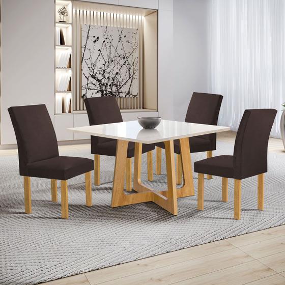 Imagem de Mesa de Jantar 4 Lugares Arizona Canela com Vidro Cinamomo/Off White/Marrom - Cel Móveis