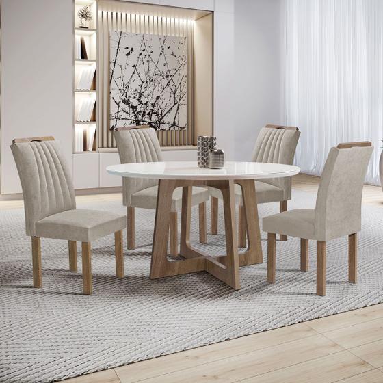 Imagem de Mesa de Jantar 4 Lugares Arizona com Vidro Chocolate/Off White/Bege Claro 20771- Cel Móveis