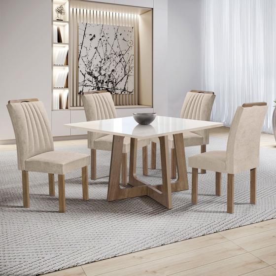 Imagem de Mesa de Jantar 4 Lugares Arizona com Vidro Chocolate/Off White/Boucle Bege - Cel Móveis