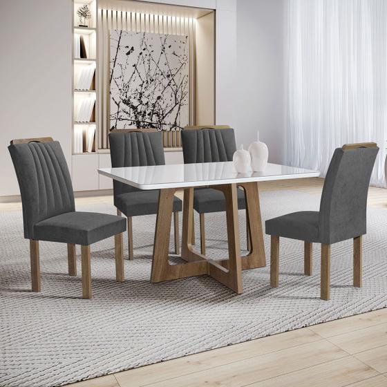 Imagem de Mesa de Jantar 4 Lugares Arizona com Vidro Chocolate/Off White/Cinza 20767 - Cel Móveis