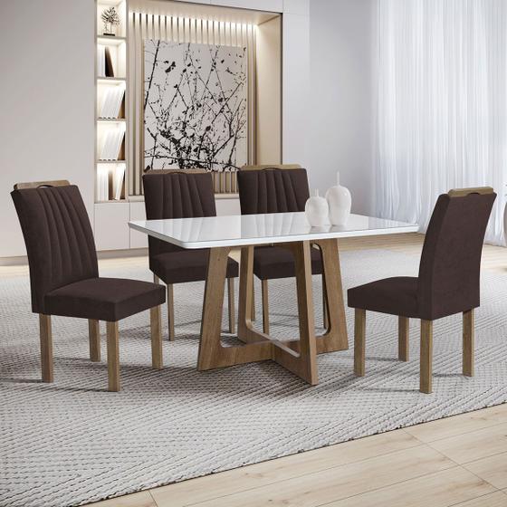 Imagem de Mesa de Jantar 4 Lugares Arizona com Vidro Chocolate/Off White/Marrom 20767 - Cel Móveis