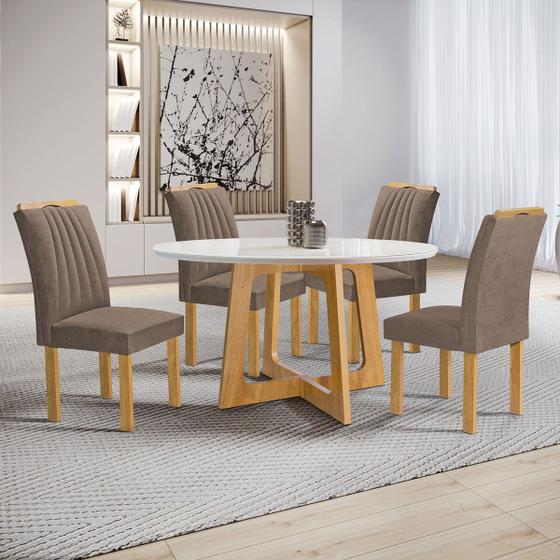 Imagem de Mesa de Jantar 4 Lugares Arizona com Vidro Cinamomo/Off White/Bege Escuro 20771 - Cel Móveis