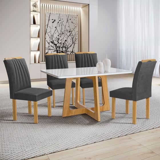 Imagem de Mesa de Jantar 4 Lugares Arizona com Vidro Cinamomo/Off White/Boucle Cinza 20767 - Cel Móveis