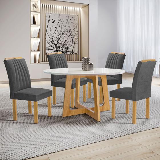 Imagem de Mesa de Jantar 4 Lugares Arizona com Vidro Cinamomo/Off White/Cinza 20771  - Cel Móveis