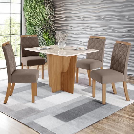 Imagem de Mesa de Jantar 4 Lugares Artemis com Vidro Nature/Off White/Marrom Amêndoa - Panorama Móveis