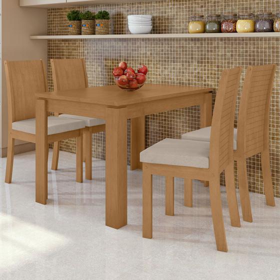 Imagem de Mesa de Jantar 4 Lugares Athenas Amêndoa Clean/Veludo Naturale Creme - Móveis Lopas