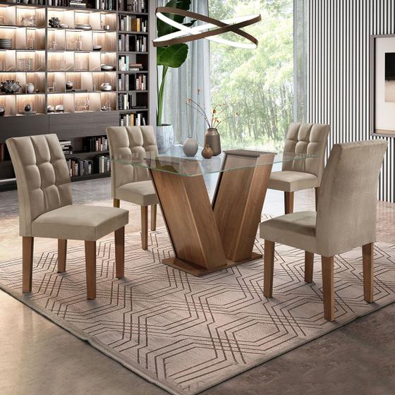 Imagem de Mesa de Jantar 4 Lugares Classic/Vitória com Vidro Chocolate/Pena - Cel Móveis