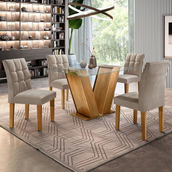 Mesa de Jantar 4 Lugares Classic/Vitória com Vidro Ypê/Linho Cinza - Cel Móveis Menor preço em Mesa de Jantar 4 Lugares Classic/Vitória com Vidro Ypê/Linho Cinza - Cel Móveis