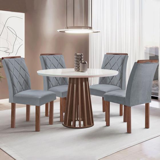 Imagem de Mesa de Jantar 4 Lugares Kansas/Arthus com Vidro Chocolate/Off White/Suede Cinza 17991 - Cel Móveis